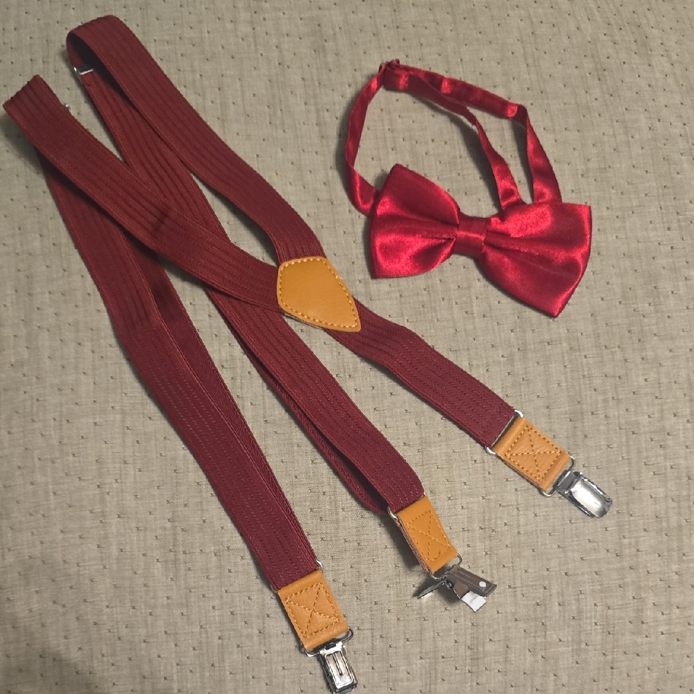 Boys Red Suspenders and Bow Tie Set